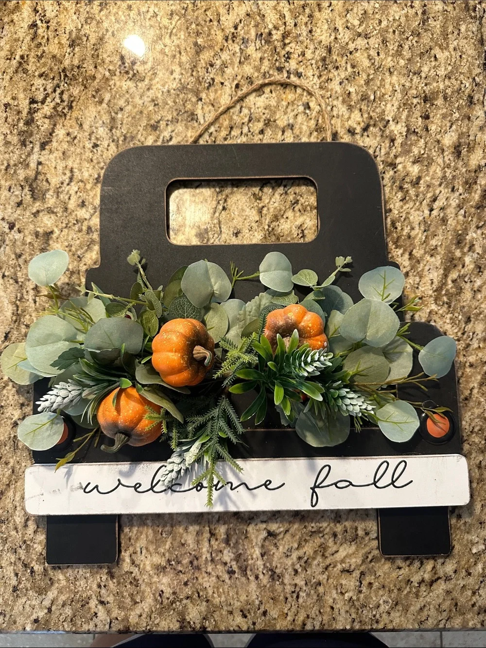 Welcome Fall Pumpkin Wall Sign with Greenery